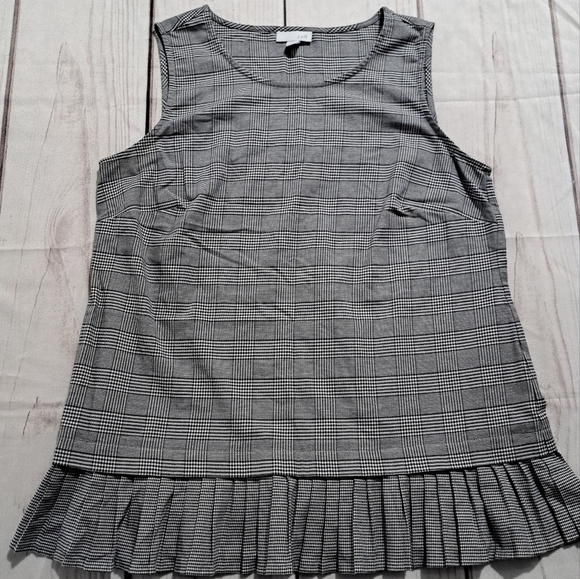 J.Jill Scoop Neck Plaid Ruffle Pleated Hem Sleeveless Blouse Size Small - Picture 5 of 7